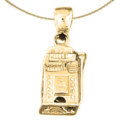 Sterling Silver 3D Slot Machine Pendant (Rhodium or Yellow Gold-plated)