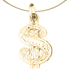 Sterling Silver $, Money Symbol Pendant (Rhodium or Yellow Gold-plated)