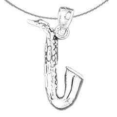Sterling Silver 3D Saxophone Pendant (Rhodium or Yellow Gold-plated)