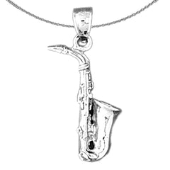 Colgante de saxofón 3D de plata de ley (bañado en rodio o oro amarillo)