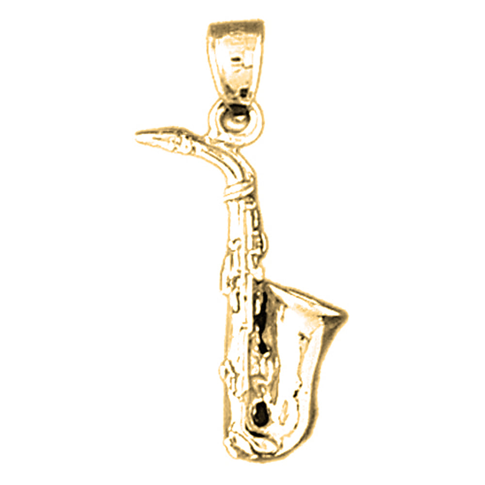 Yellow Gold-plated Silver 3D Saxophone Pendant