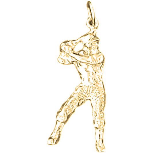 Yellow Gold-plated Silver Baseball Player Pendant