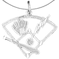 Sterling Silver Baseball Field Pendant (Rhodium or Yellow Gold-plated)