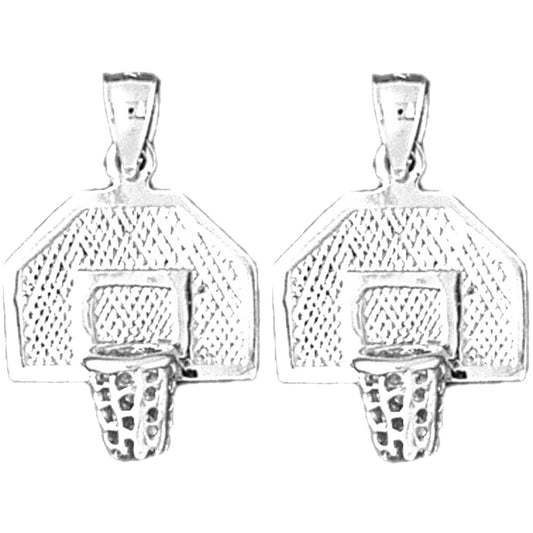 Sterling Silver 24mm Basketball Hoop Earrings
