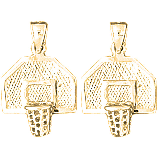 Yellow Gold-plated Silver 24mm Basketball Hoop Earrings