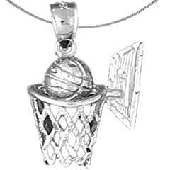 Sterling Silver Basketball Hoop Pendant (Rhodium or Yellow Gold-plated)