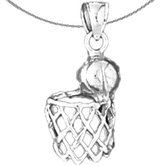 Sterling Silver Basketball Hoop Pendant (Rhodium or Yellow Gold-plated)