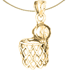 Sterling Silver Basketball Hoop Pendant (Rhodium or Yellow Gold-plated)