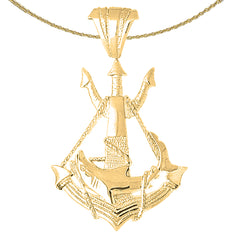 Sterling Silver Anchro With Shark Pendant (Rhodium or Yellow Gold-plated)