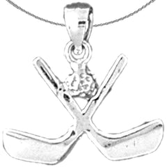 Sterling Silver Hockey Stick Pendant (Rhodium or Yellow Gold-plated)