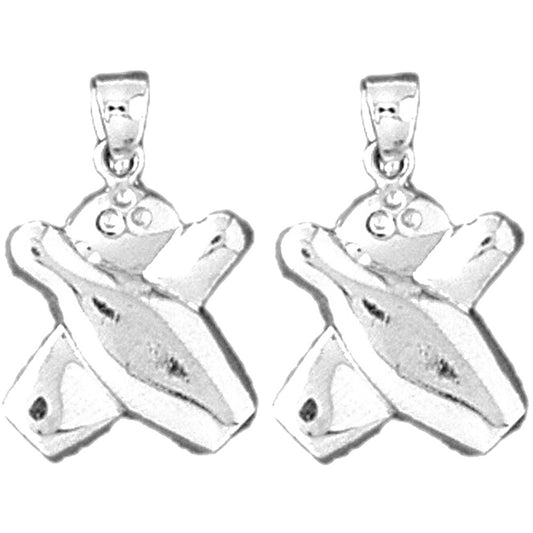 Sterling Silver 21mm Bowling Pin And Ball Earrings
