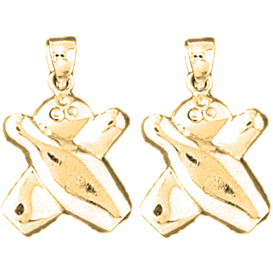 Yellow Gold-plated Silver 21mm Bowling Pin And Ball Earrings