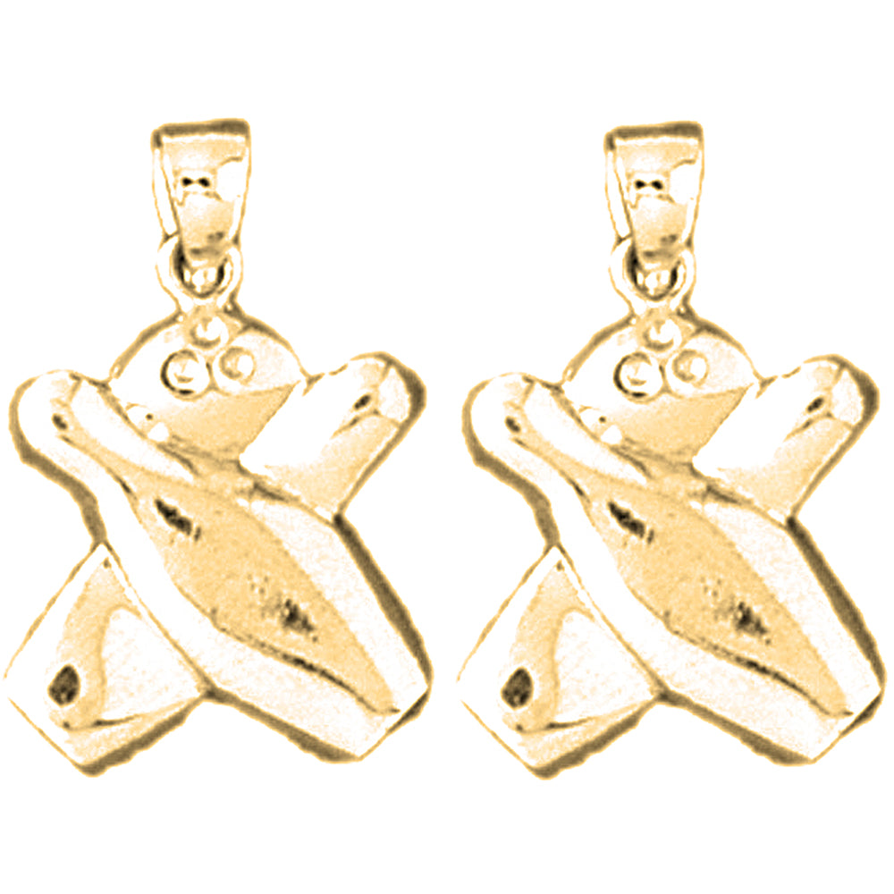 14K or 18K Gold 21mm Bowling Pin And Ball Earrings