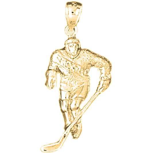 Yellow Gold-plated Silver Hockey Player Pendant
