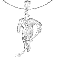 Sterling Silver Hockey Player Pendant (Rhodium or Yellow Gold-plated)