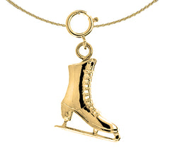 Sterling Silver 3D Ice Skate Pendant (Rhodium or Yellow Gold-plated)