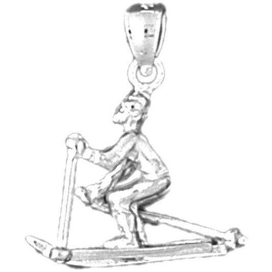 Sterling Silver 3D Cross Skier Pendant
