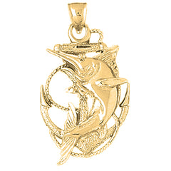 Yellow Gold-plated Silver Anchor With Marlin Pendant