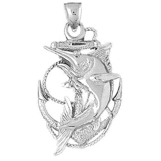 Sterling Silver Anchor With Marlin Pendant