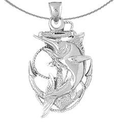 Sterling Silver Anchor With Marlin Pendant (Rhodium or Yellow Gold-plated)