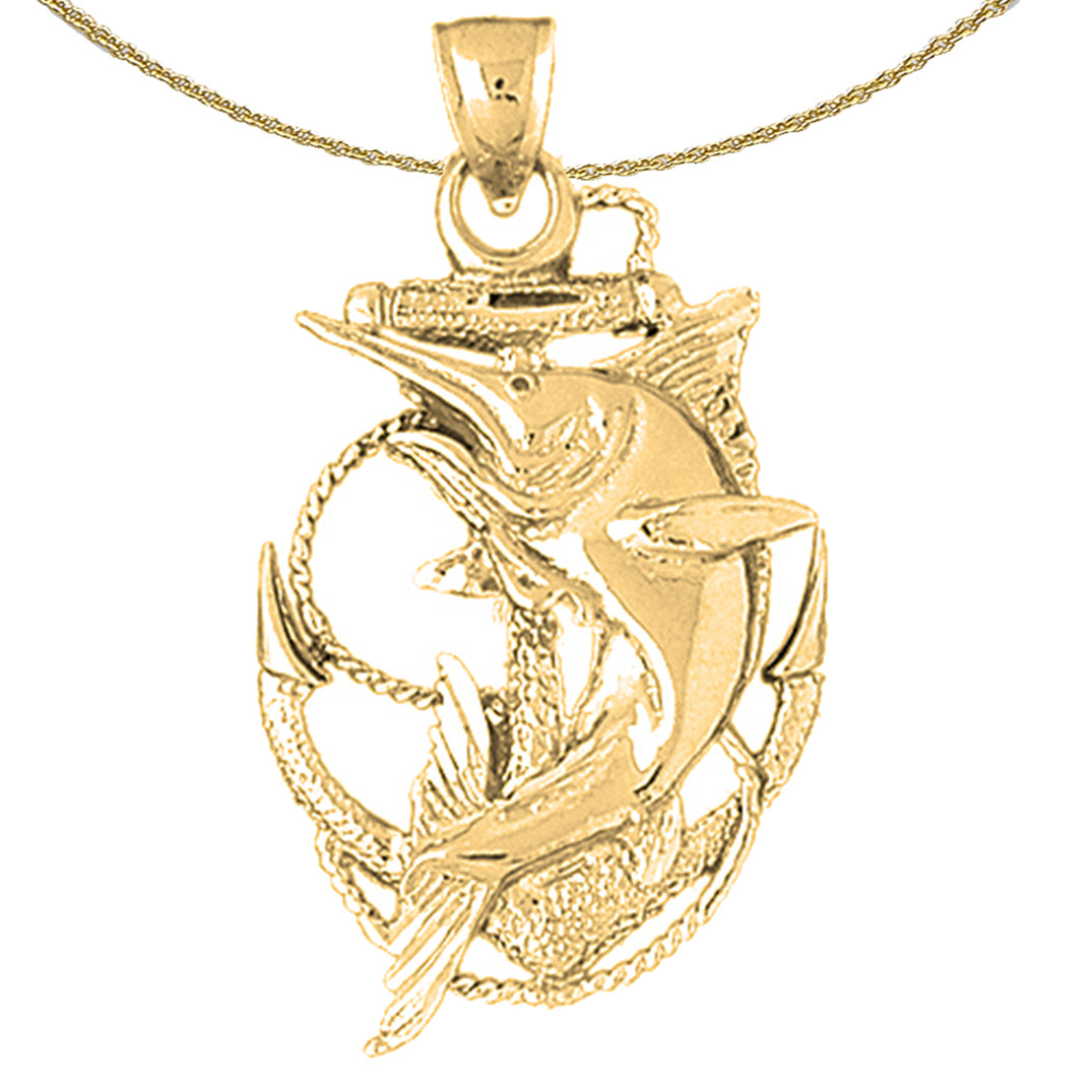 10K, 14K or 18K Gold Anchor With Marlin Pendant