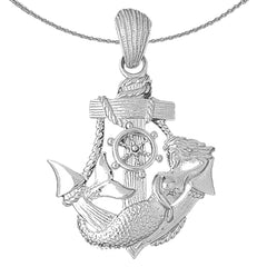 Sterling Silver Anchor Mermaid Pendant (Rhodium or Yellow Gold-plated)