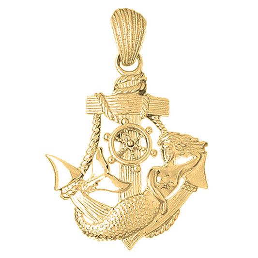 Yellow Gold-plated Silver Anchor Mermaid Pendant