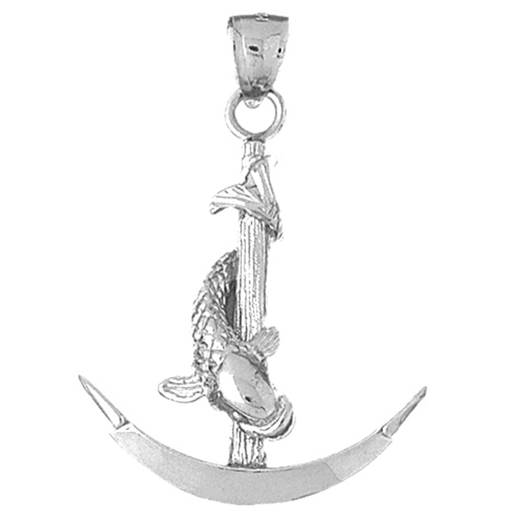 Sterling Silver Anchor With Fish 3D Pendant