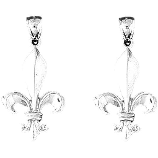 Sterling Silver 31mm Fleur de Lis Earrings