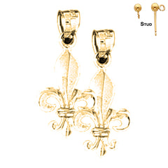 Sterling Silver 22mm Fleur de Lis Earrings (White or Yellow Gold Plated)
