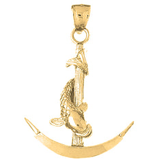 Yellow Gold-plated Silver Anchor With Fish 3D Pendant
