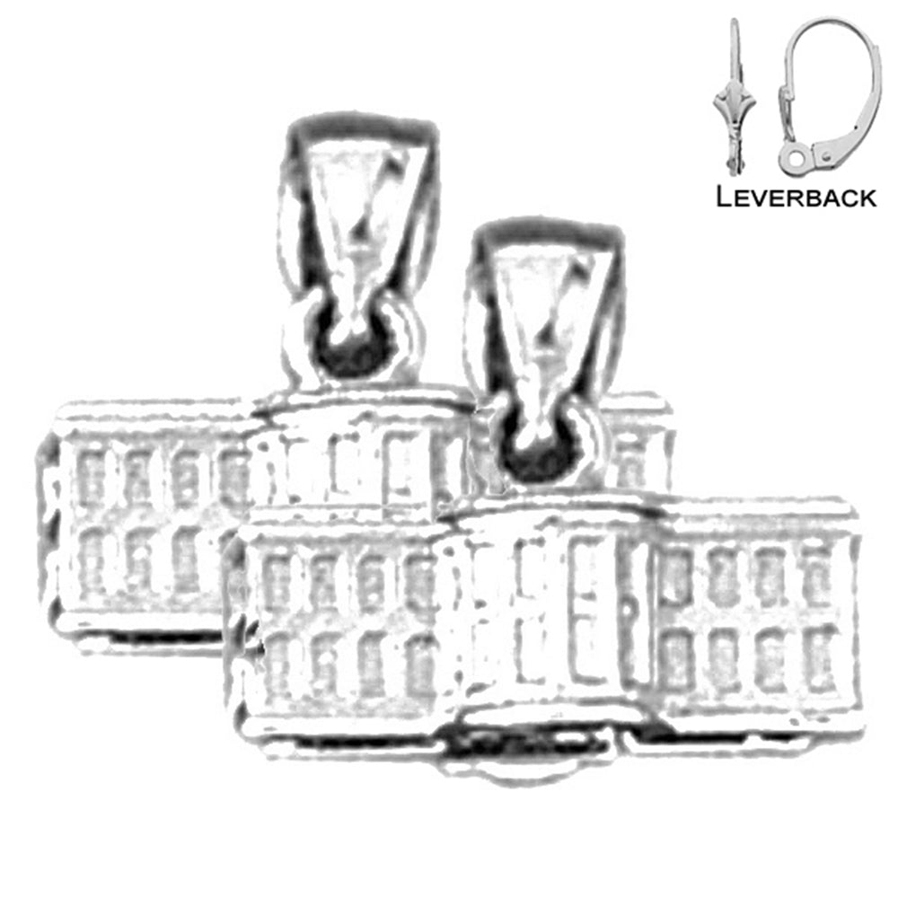 Sterling Silver 11mm White House Earrings (White or Yellow Gold Plated)