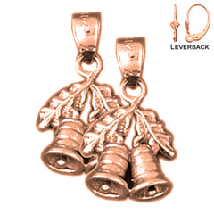 14K or 18K Gold 21mm 3D Christmas Bell Earrings