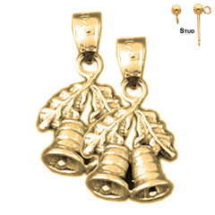 14K or 18K Gold 21mm 3D Christmas Bell Earrings