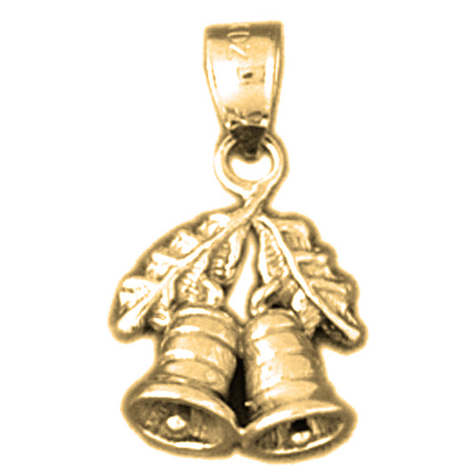 Yellow Gold-plated Silver 3D Christmas Bell Pendant
