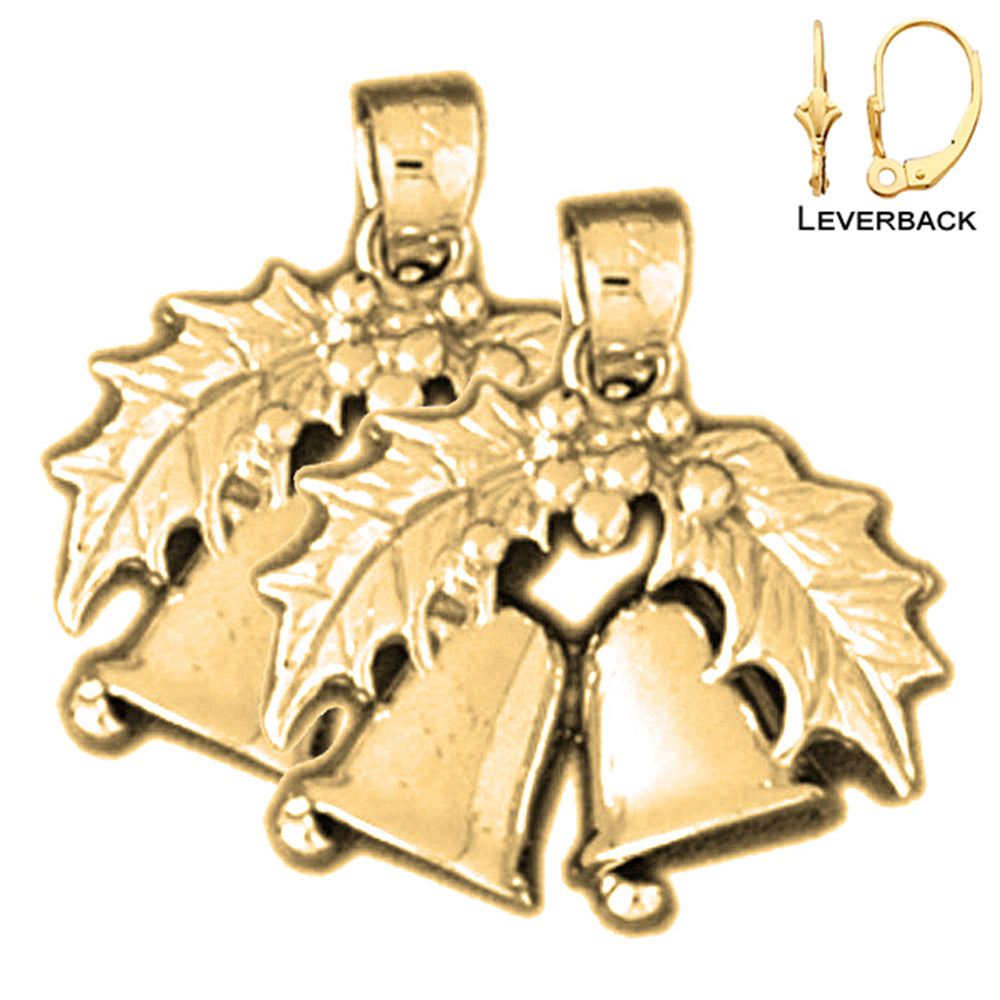 14K or 18K Gold 20mm Christmas Bell Earrings