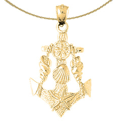 Sterling Silver Anchor With Shells Pendant (Rhodium or Yellow Gold-plated)