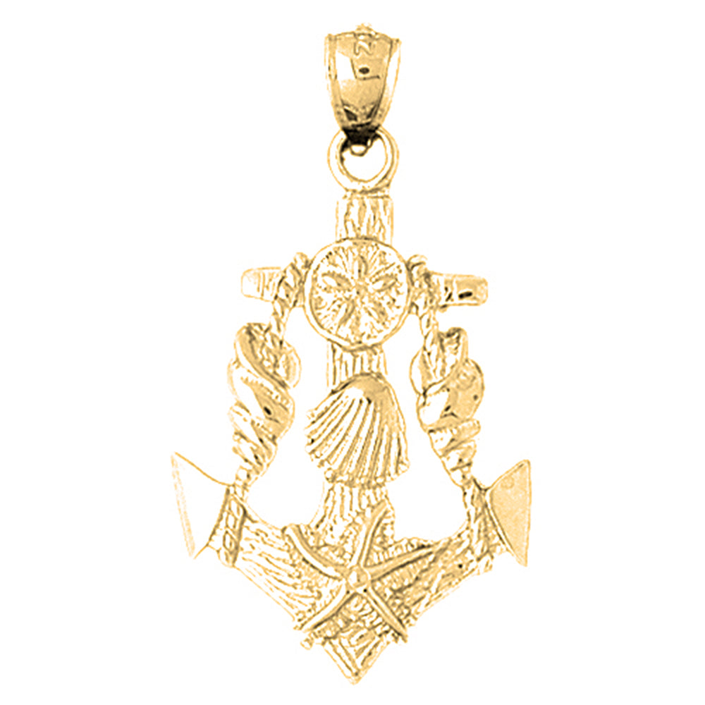 10K, 14K or 18K Gold Anchor With Shells Pendant