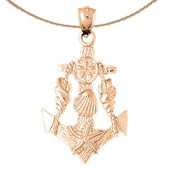 10K, 14K or 18K Gold Anchor With Shells Pendant