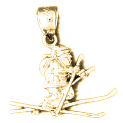 Yellow Gold-plated Silver 3D Santa Skiing Pendant