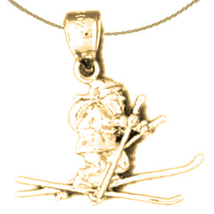 Sterling Silver 3D Santa Skiing Pendant (Rhodium or Yellow Gold-plated)