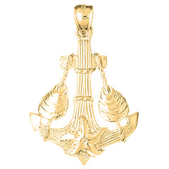 Yellow Gold-plated Silver Anchor With Shells And Starfish Pendant