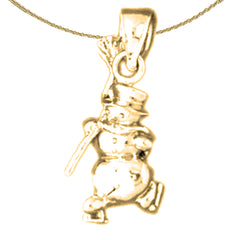 Sterling Silver 3D Snowman Pendant (Rhodium or Yellow Gold-plated)