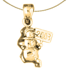 Sterling Silver 3D Snowman Pendant (Rhodium or Yellow Gold-plated)