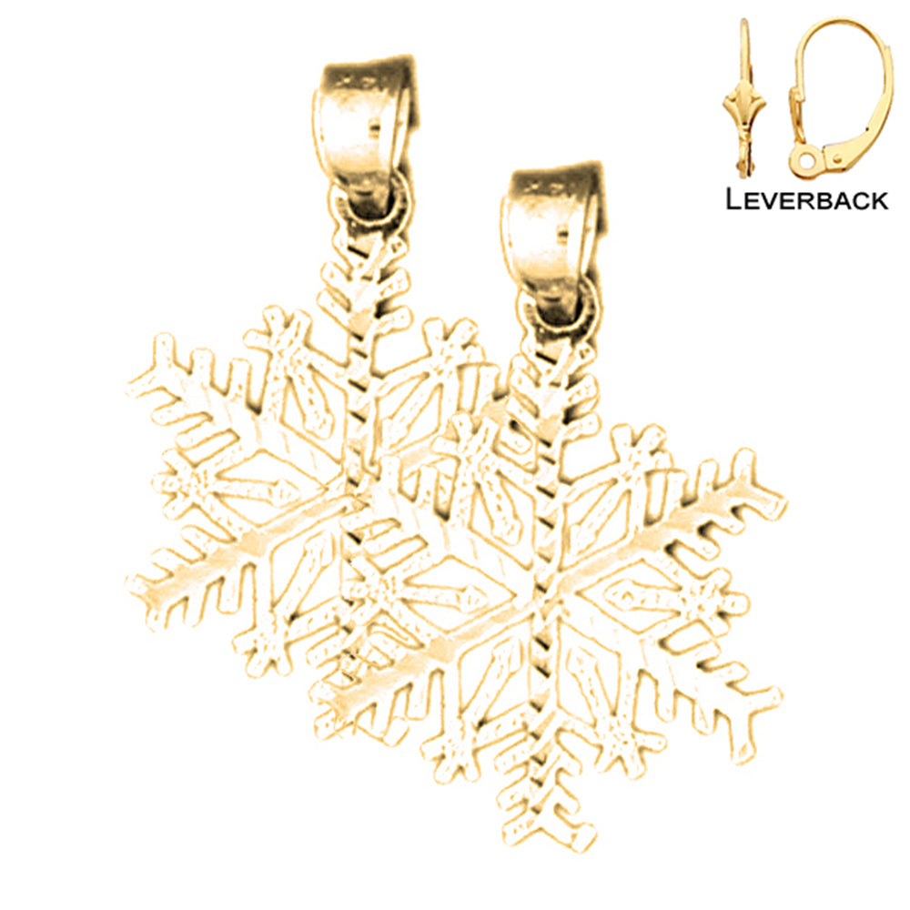 14K or 18K Gold 28mm Snowflake Earrings