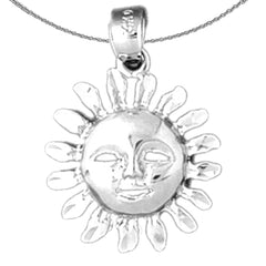 Sterling Silver Sun Face Pendant (Rhodium or Yellow Gold-plated)