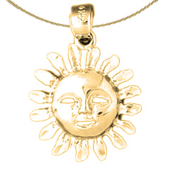 Sterling Silver Sun Face Pendant (Rhodium or Yellow Gold-plated)