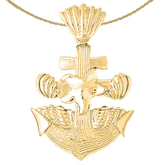 Sterling Silver Anchor With Shells And Starfish Pendant (Rhodium or Yellow Gold-plated)
