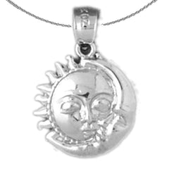Sterling Silver Sun & Moon Face Pendant (Rhodium or Yellow Gold-plated)