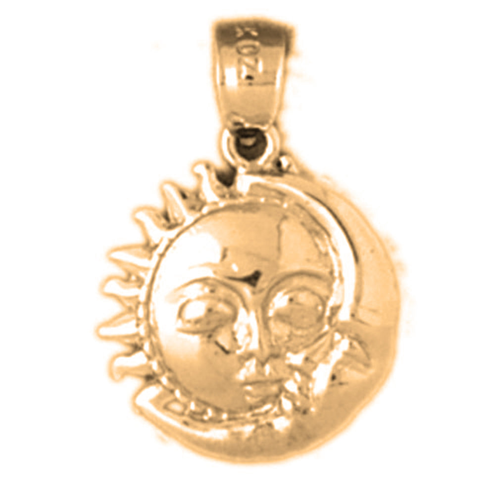 Yellow Gold-plated Silver Sun & Moon Face Pendant